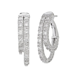 14K White Gold Double-Row Pave Diamond Hoop Earrings (3.50 ct)