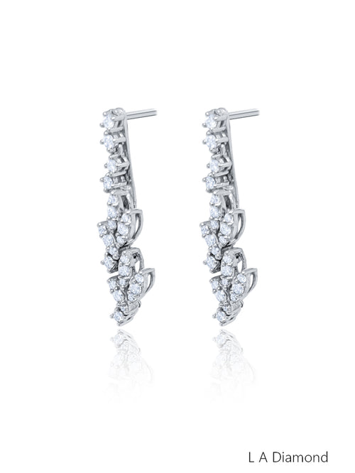 18K White Gold Round Diamond Line Drop Earrings (0.50 ct) - LA DIAMOND