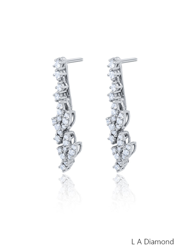 18K White Gold Round Diamond Line Drop Earrings (0.50 ct) - LA DIAMOND