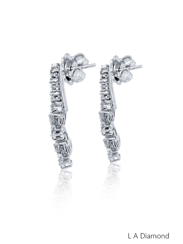 18K White Gold Round Diamond Line Drop Earrings (0.50 ct) - LA DIAMOND