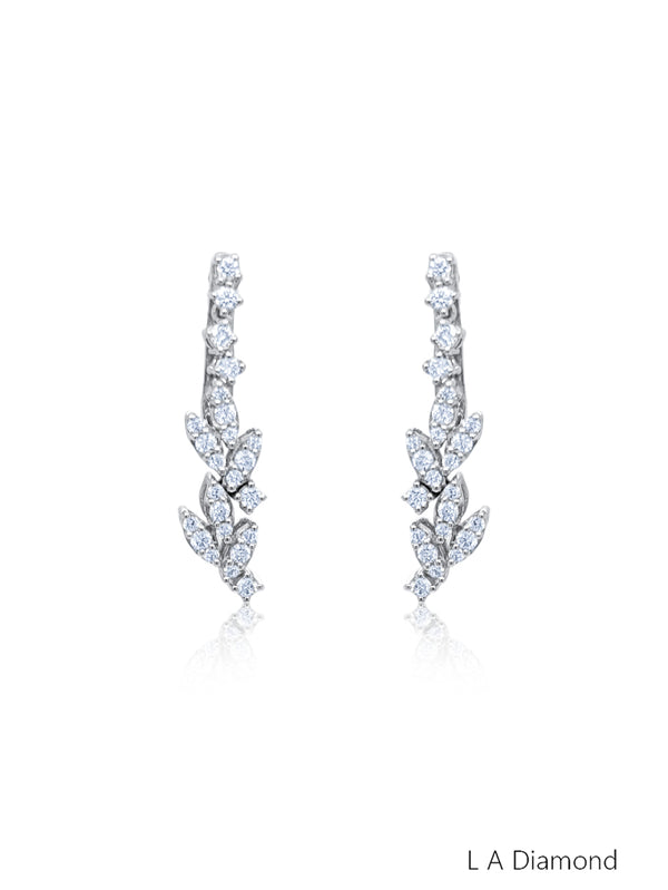 18K White Gold Round Diamond Line Drop Earrings (0.50 ct) - LA DIAMOND