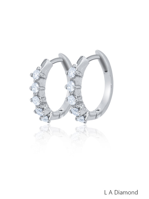 14K White Gold Round Diamond In/Out Hoop Earrings (2.00 ct) - LA DIAMOND