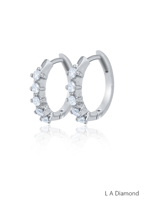 14K White Gold Round Diamond In/Out Hoop Earrings (2.00 ct) - LA DIAMOND