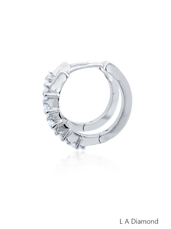 14K White Gold Round Diamond In/Out Hoop Earrings (2.00 ct) - LA DIAMOND