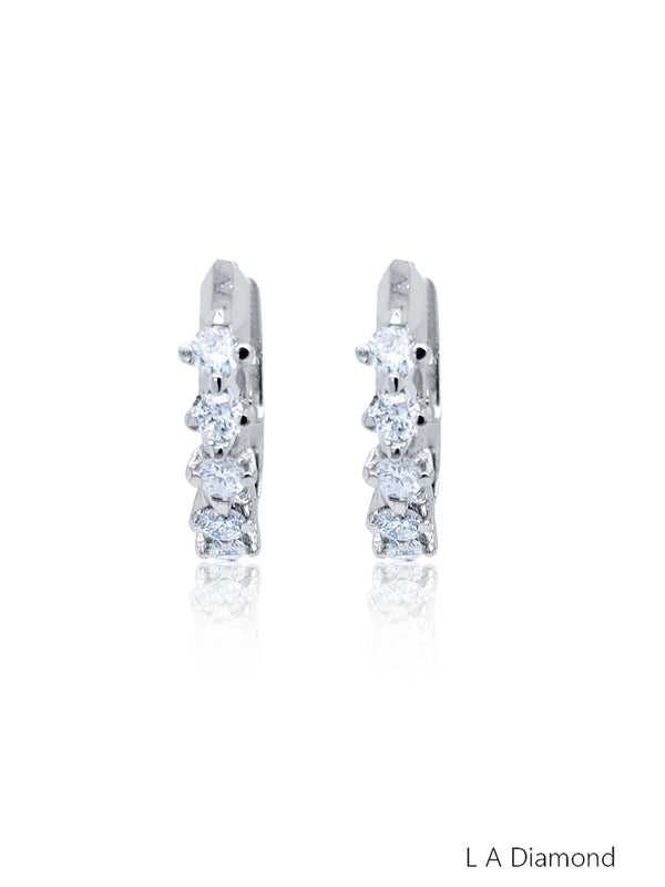 14K White Gold Round Diamond In/Out Hoop Earrings (2.00 ct) - LA DIAMOND