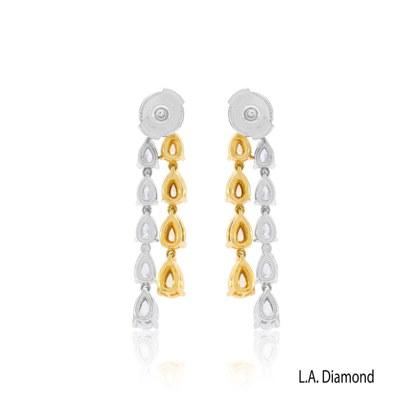 14K Two-Tone Fancy Yellow Cushion Diamond Stud Earrings (2.20 ct TGW) - LA DIAMOND