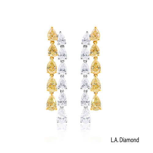 14K Two-Tone Fancy Yellow Cushion Diamond Stud Earrings (2.20 ct TGW) - LA DIAMOND
