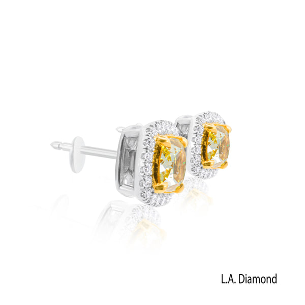18K Two-Tone Fancy Yellow & White Diamond Dangle Earrings (4.80 ct) - LA DIAMOND