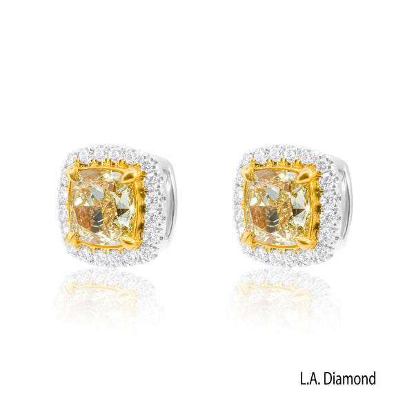 18K Two-Tone Fancy Yellow & White Diamond Dangle Earrings (4.80 ct) - LA DIAMOND