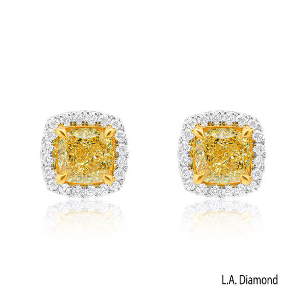 18K Two-Tone Fancy Yellow & White Diamond Dangle Earrings (4.80 ct) - LA DIAMOND