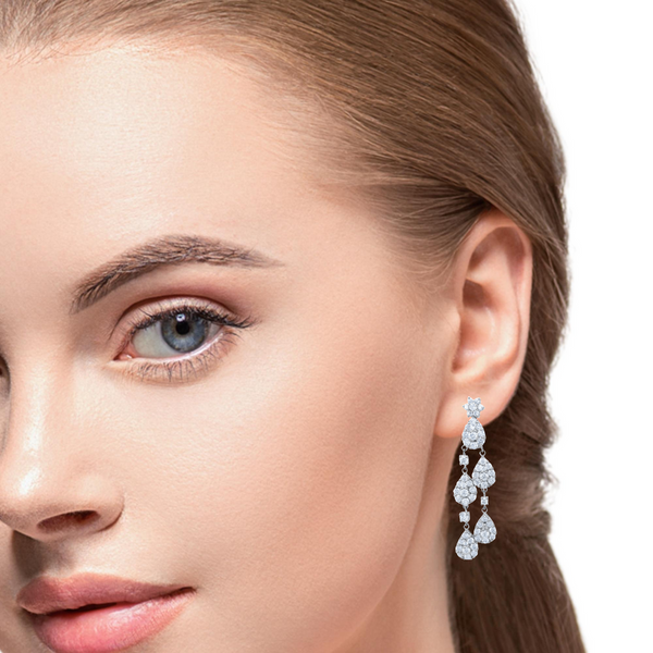 18k White Gold Diamond Pear Cut Drop Earring 9.02c - LA DIAMOND
