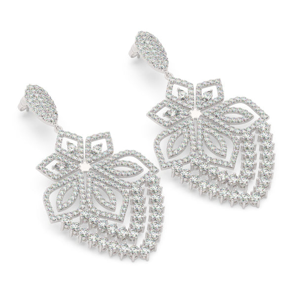 18K White Gold Round Diamond Chandelier Earrings (6.25 ct) - LA DIAMOND