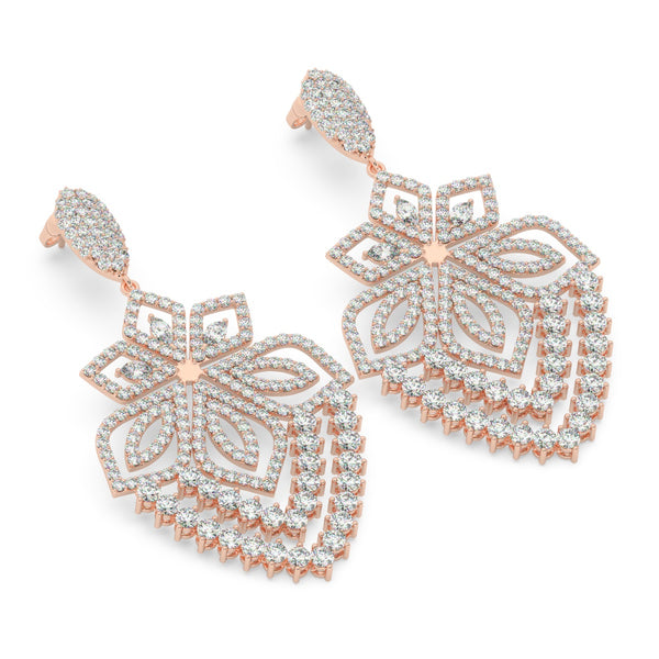 18K White Gold Round Diamond Chandelier Earrings (6.25 ct) - LA DIAMOND