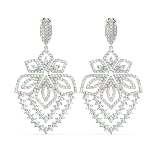 18K White Gold Round Diamond Chandelier Earrings (6.25 ct) - LA DIAMOND