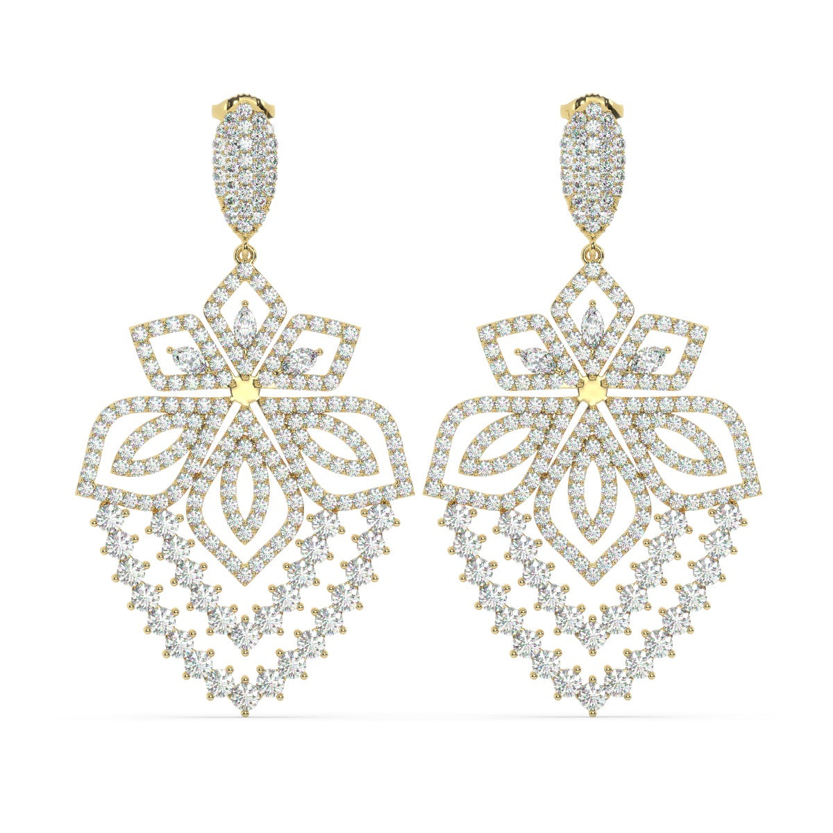 18K White Gold Round Diamond Chandelier Earrings (6.25 ct)