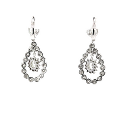 18k White Gold Diamond Round Cut Tear Drop Earring