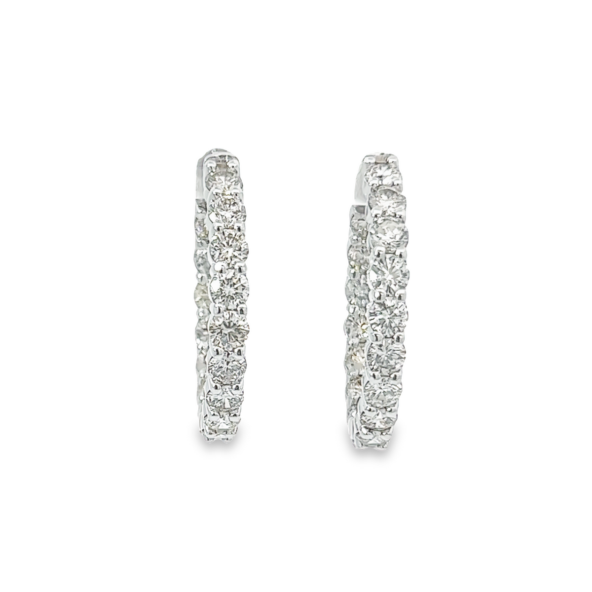14k White Gold Diamond Round Cut Huggie Earring 3.30ct