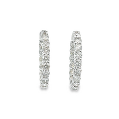 14k White Gold Diamond Round Cut Huggie Earring 3.30ct