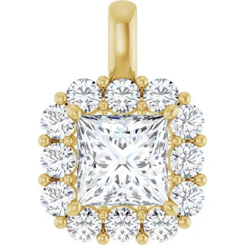 Elegant 1CTW Princess Cut Diamond Halo Pendant in 14K Gold