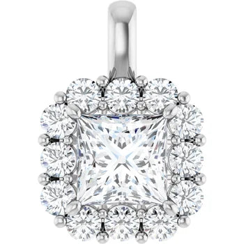 Elegant 1CTW Princess Cut Diamond Halo Pendant in 14K Gold