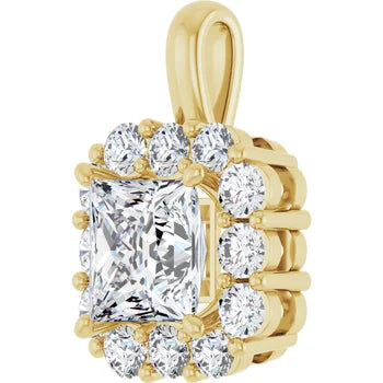 Elegant 1CTW Princess Cut Diamond Halo Pendant in 14K Gold