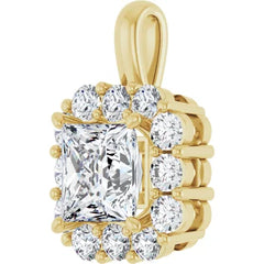 Elegant 1CTW Princess Cut Diamond Halo Pendant in 14K Gold