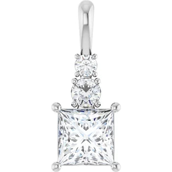 Elegant 1/2 Carat Princess Cut and Round Cut Three-stone Diamond Pendant Set in 14k Gold