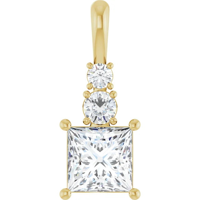 Elegant 1/2 Carat Princess Cut and Round Cut Three-stone Diamond Pendant Set in 14k Gold