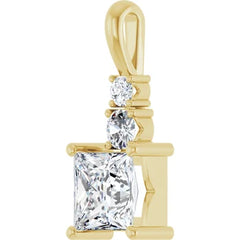 Elegant 1/2 Carat Princess Cut and Round Cut Three-stone Diamond Pendant Set in 14k Gold