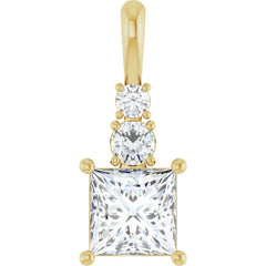 Elegant 1/2 Carat Princess Cut and Round Cut Three-stone Diamond Pendant Set in 14k Gold