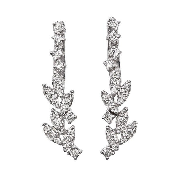 14K White Gold Diamond Vine With Leaves J-Hoop Earrings 1/2 CT. T.W. - LA DIAMOND