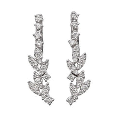 14K White Gold Diamond Vine With Leaves J-Hoop Earrings 1/2 CT. T.W. - LA DIAMOND