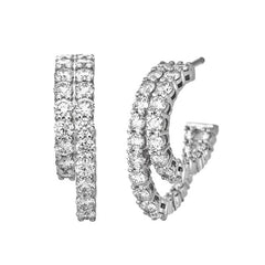 1.2 CT. T.W. Diamond Two Row Hoop Earrings in 14K White Gold - LA DIAMOND