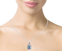 Blue Sapphire and Diamond Frame Flower Composite Pendant in 14K White Gold - LA DIAMOND