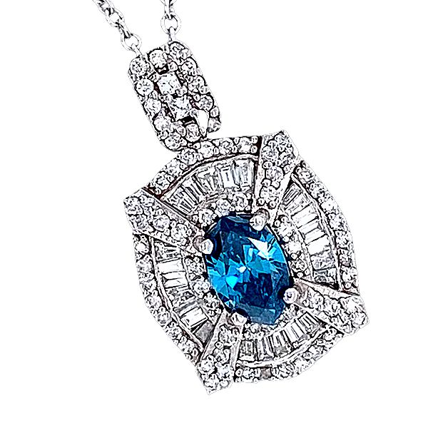 Blue Sapphire and Diamond Frame Flower Composite Pendant in 14K White Gold - LA DIAMOND