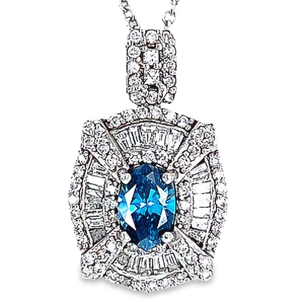 Blue Sapphire and Diamond Frame Flower Composite Pendant in 14K White Gold - LA DIAMOND