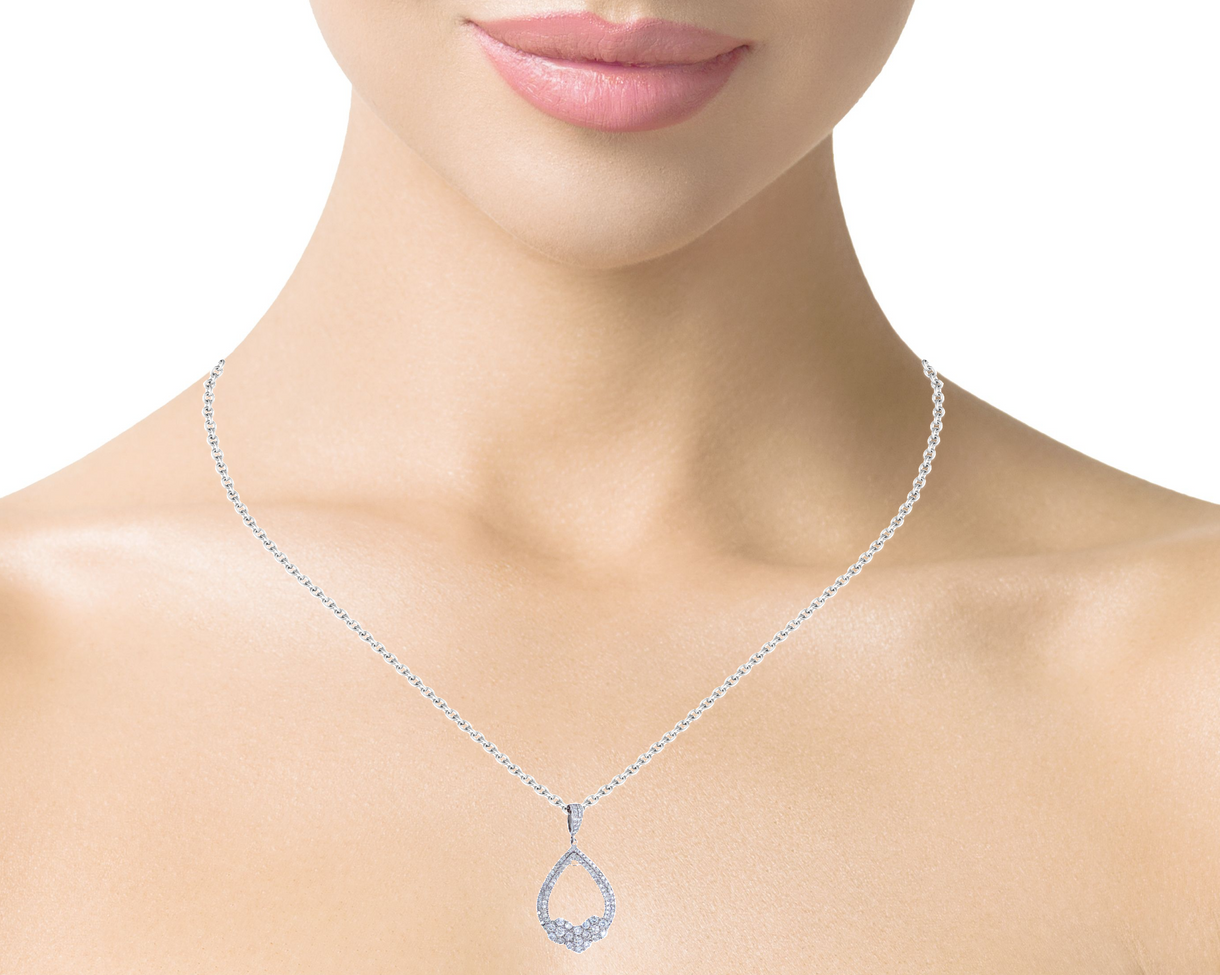 14K White Gold Diamond 3/8 CT. T.W.  Teardrop Pendant - LA DIAMOND