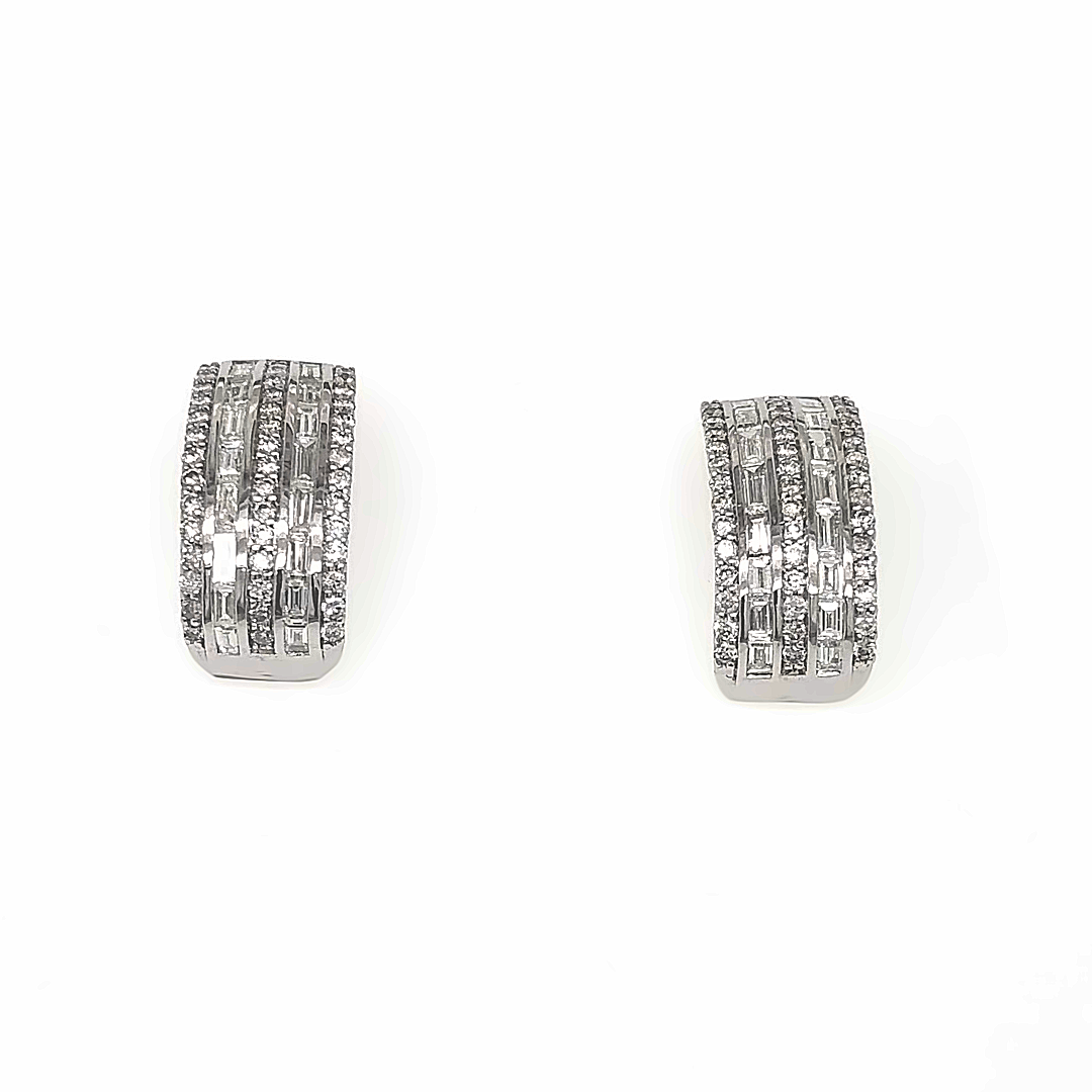 14K White Gold Diamond Baguette Cut Five Row Hoop Earrings 1.80 CT. T.W. - LA DIAMOND