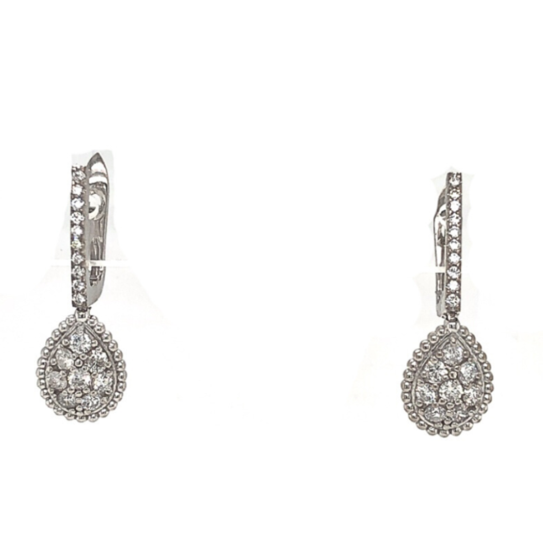 14K White Gold Diamond Pear Cut Halo-Style Earrings 1 CT. T.W. - LA DIAMOND