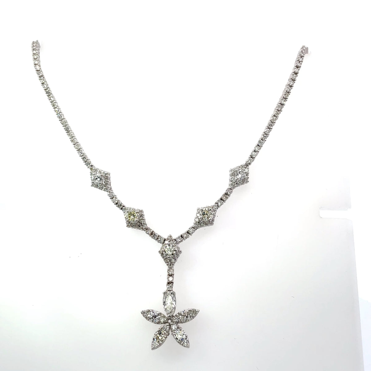 6.60 Ct. T.w. Diamond Tennis Necklace with Fancy Flower Pendant set in 18k White Gold