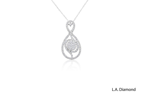 18k White Gold Round-Cut Multi-Diamond Center Infinity Pendant