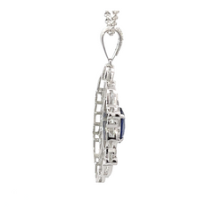 18k White Gold Diamond With Blue Sapphire Center Stone Round Cut Pendant