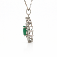 14K White Gold Emerald & Marquise Diamond Halo Pendant Necklace | 2.55 CT Emerald, 1.87 CT Diamonds