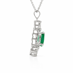 14K White Gold Emerald & Marquise Diamond Halo Pendant Necklace | 2.55 CT Emerald, 1.87 CT Diamonds