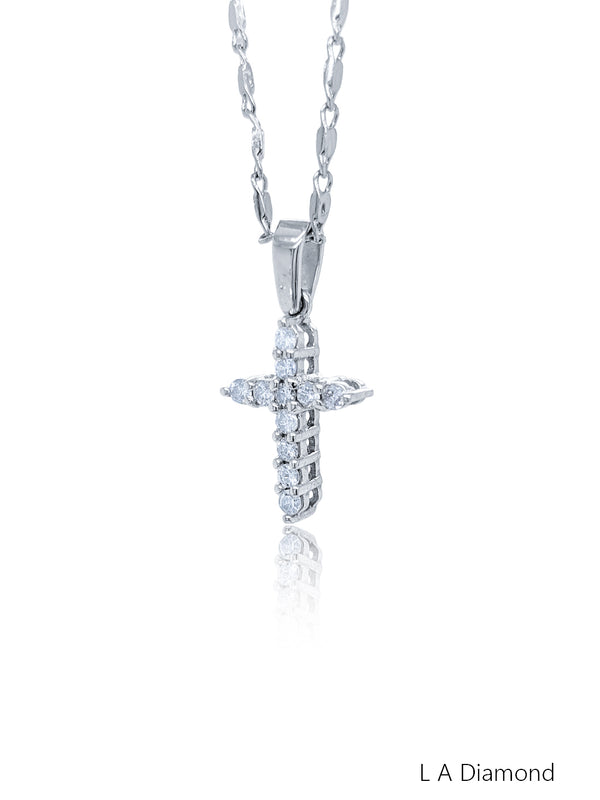 14K White Gold Diamond Cross Pendant (0.30 ct) - LA DIAMOND