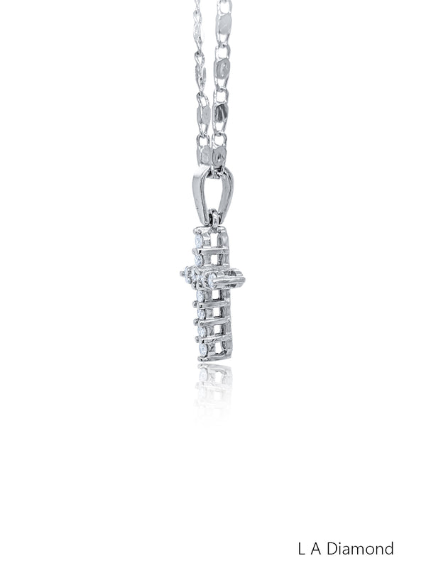 14K White Gold Diamond Cross Pendant (0.30 ct) - LA DIAMOND