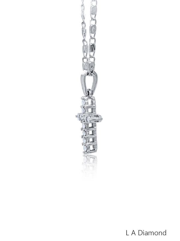 14K White Gold Diamond Cross Pendant (0.30 ct) - LA DIAMOND