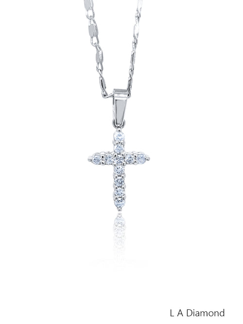 14K White Gold Diamond Cross Pendant (0.30 ct) - LA DIAMOND