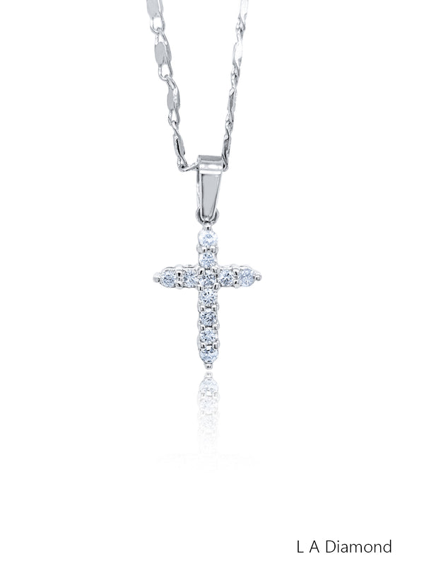 14K White Gold Diamond Cross Pendant (0.30 ct) - LA DIAMOND