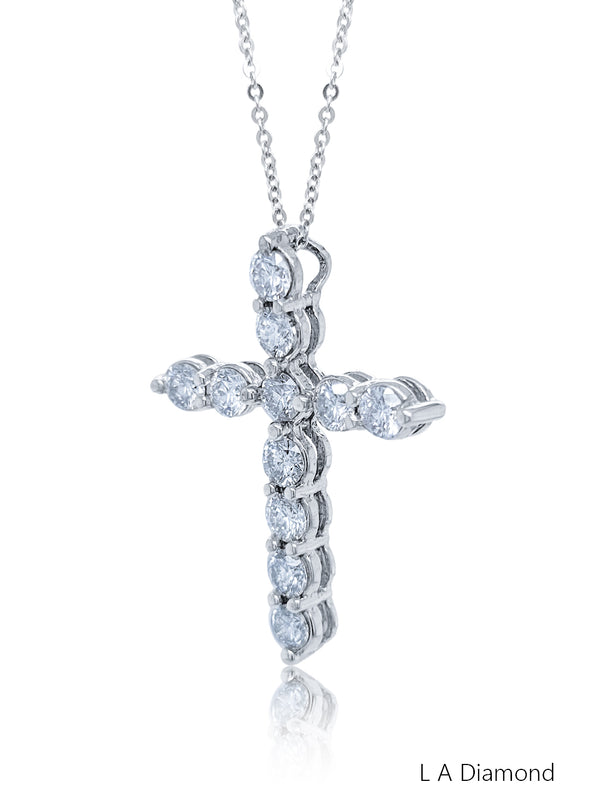 14K White Gold Diamond Cross Pendant (2.41 ct) - LA DIAMOND